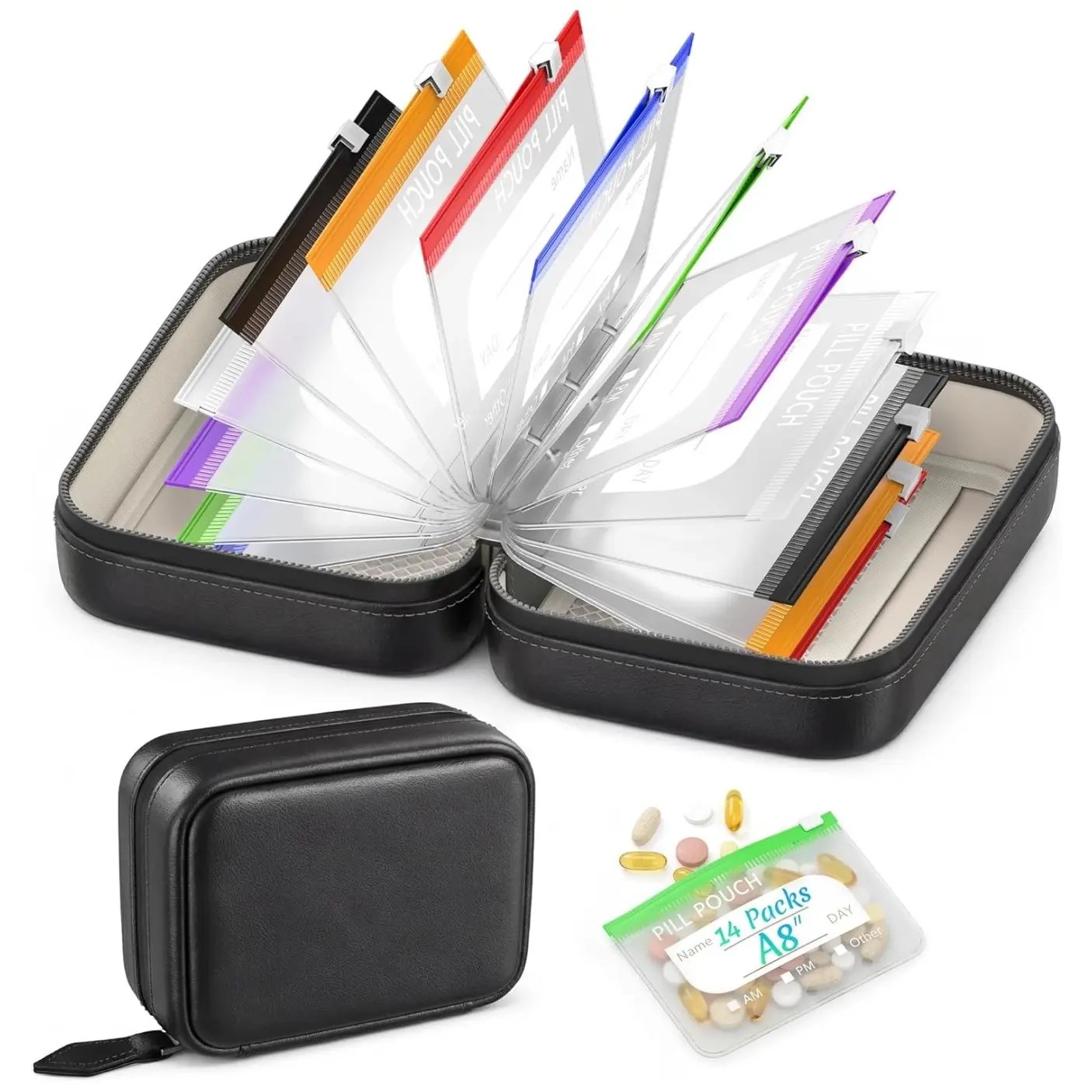 💊A8 Waterproof Pill Pouch Set – 7 to 14 Days of Meds & Vitamins💧Waterproof & Crush-Resistant Shell