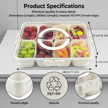 ✨🍒Divided Snack Box Container ,8 Grid Airtight Organizer for Fruits, Nuts & Candy🥨