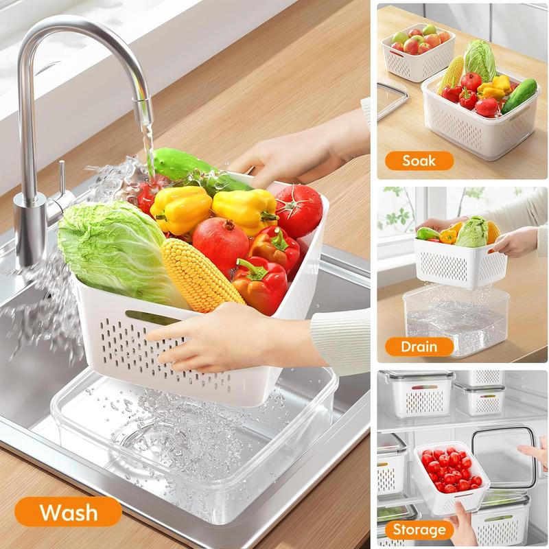 🎖️🍓3PCS Leakproof Produce Storage Bins With Removable Colander 💧