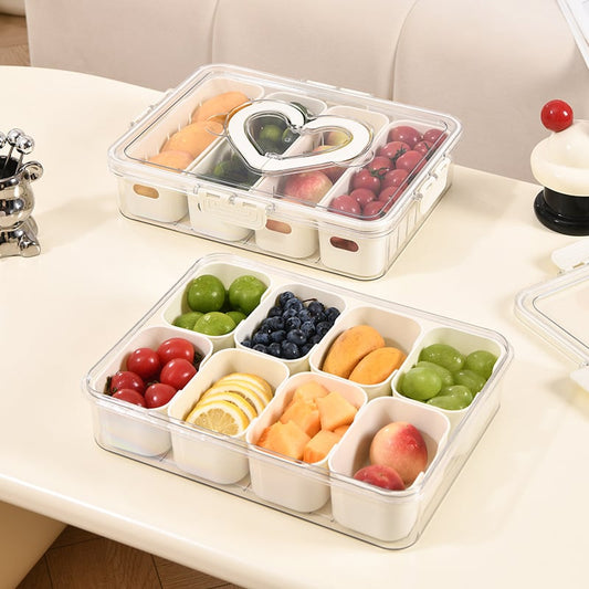 ✨🍒Divided Snack Box Container ,8 Grid Airtight Organizer for Fruits, Nuts & Candy🥨