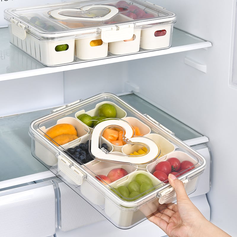 ✨🍒Divided Snack Box Container ,8 Grid Airtight Organizer for Fruits, Nuts & Candy🥨