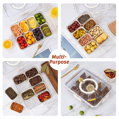 ✨🍒Divided Snack Box Container ,8 Grid Airtight Organizer for Fruits, Nuts & Candy🥨