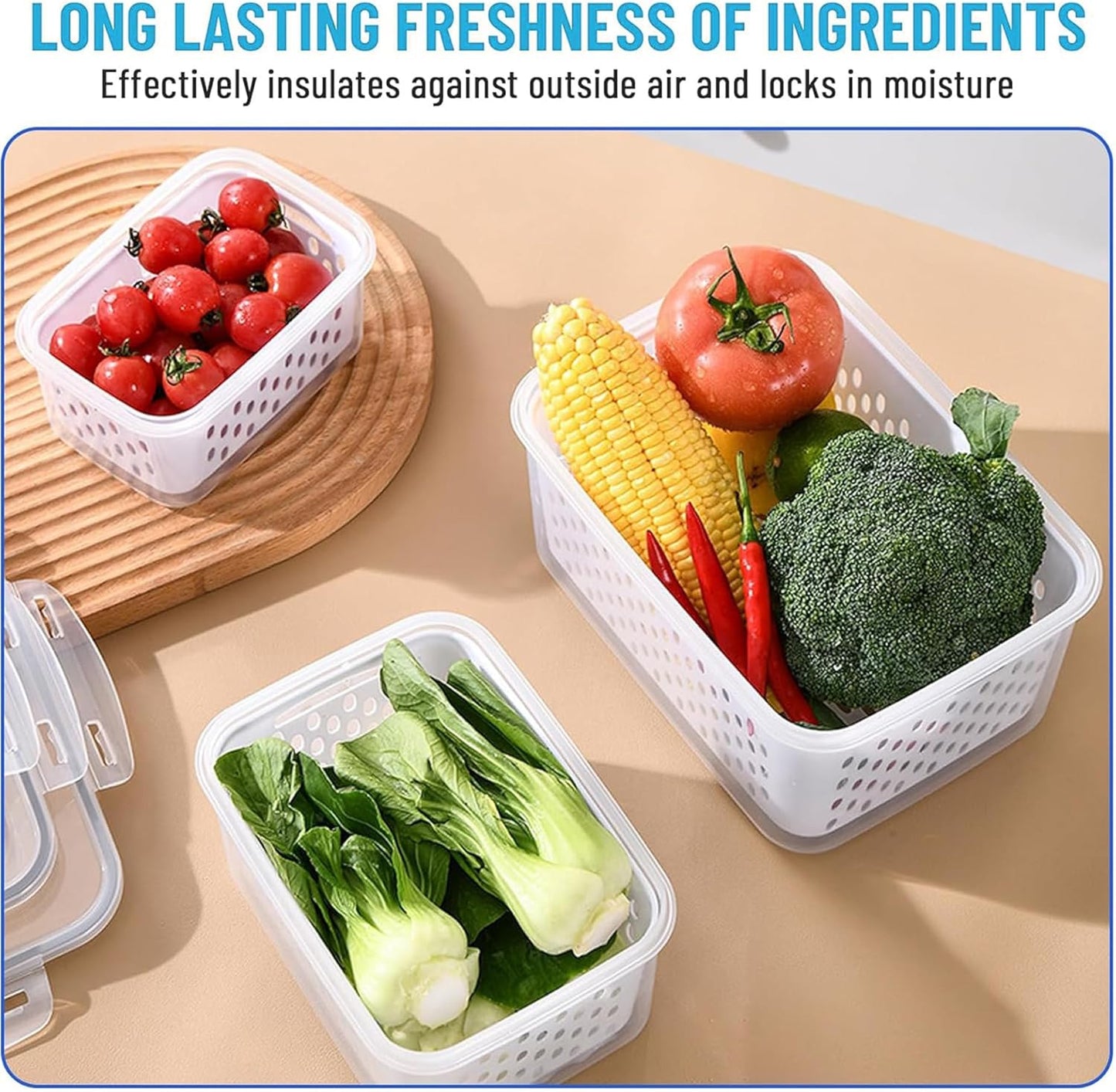 🎖️🍓3PCS Leakproof Produce Storage Bins With Removable Colander 💧