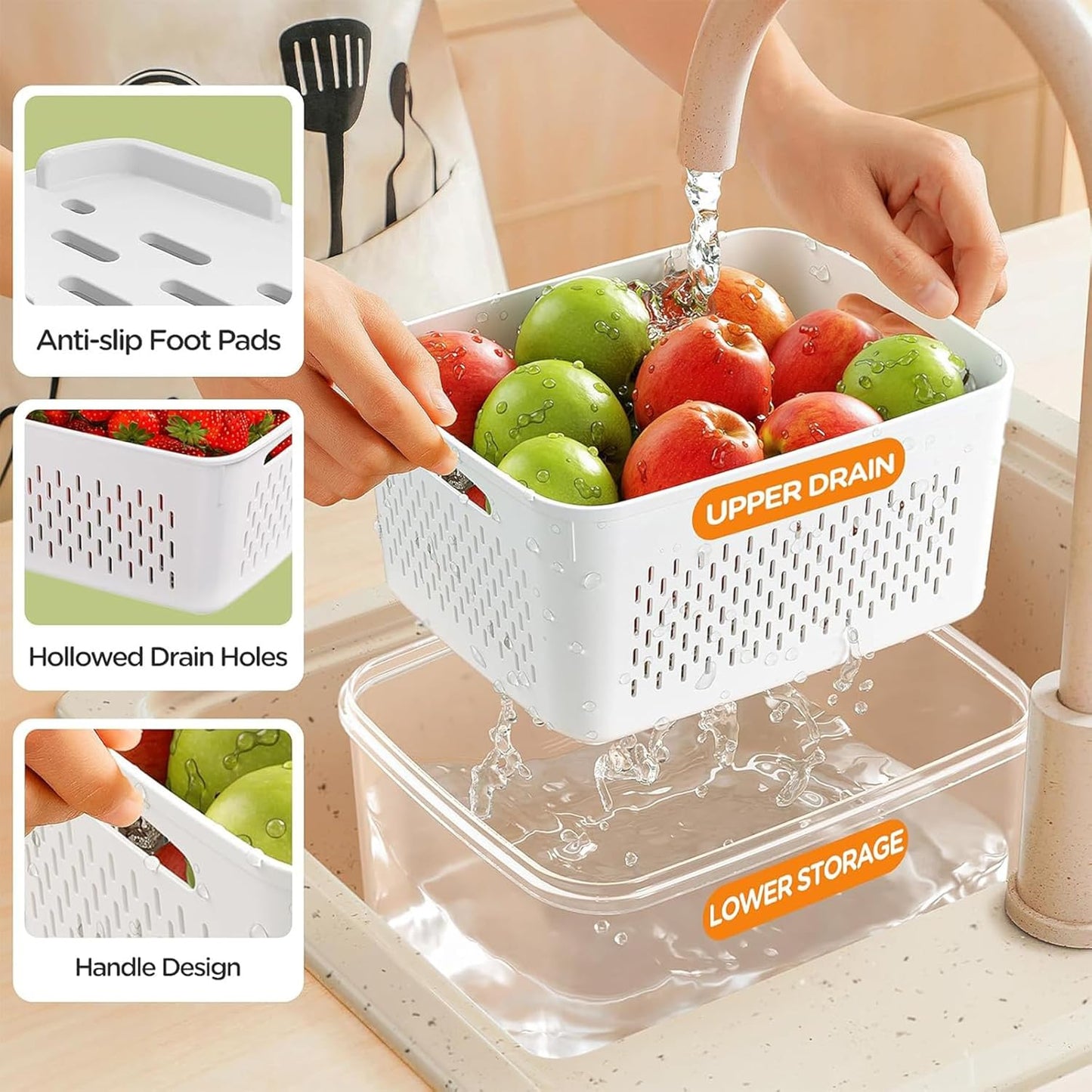 🎖️🍓3PCS Leakproof Produce Storage Bins With Removable Colander 💧