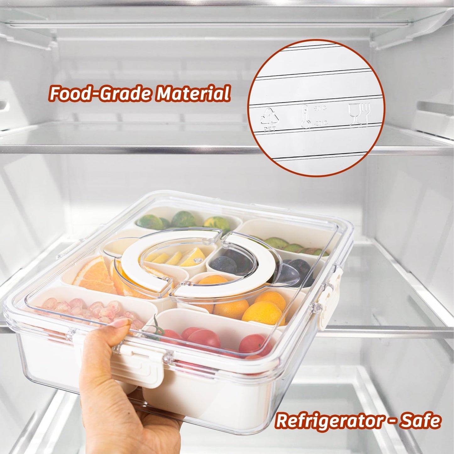 ✨🍒Divided Snack Box Container ,8 Grid Airtight Organizer for Fruits, Nuts & Candy🥨