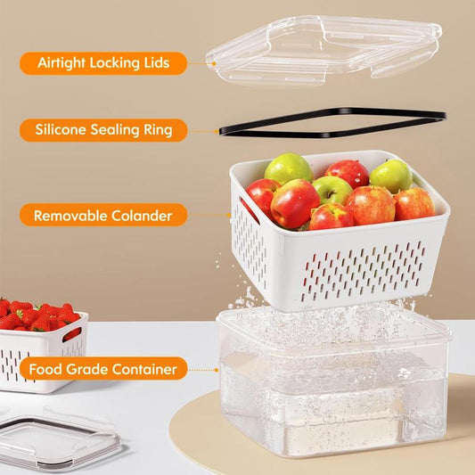 🎖️🍓3PCS Leakproof Produce Storage Bins With Removable Colander 💧