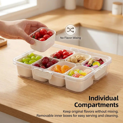 ✨🍒Divided Snack Box Container ,8 Grid Airtight Organizer for Fruits, Nuts & Candy🥨